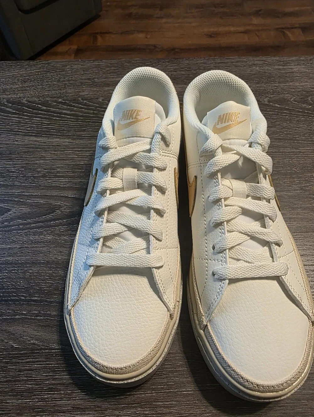 Nike Court Legacy-New- Women’s Cream-White Sneakers with Tan Swoosh